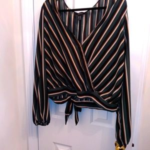 Striped long sleeve crop top
